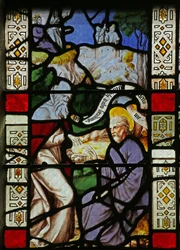Fenster, das die Versuchung Christi in der Wüste darstellt